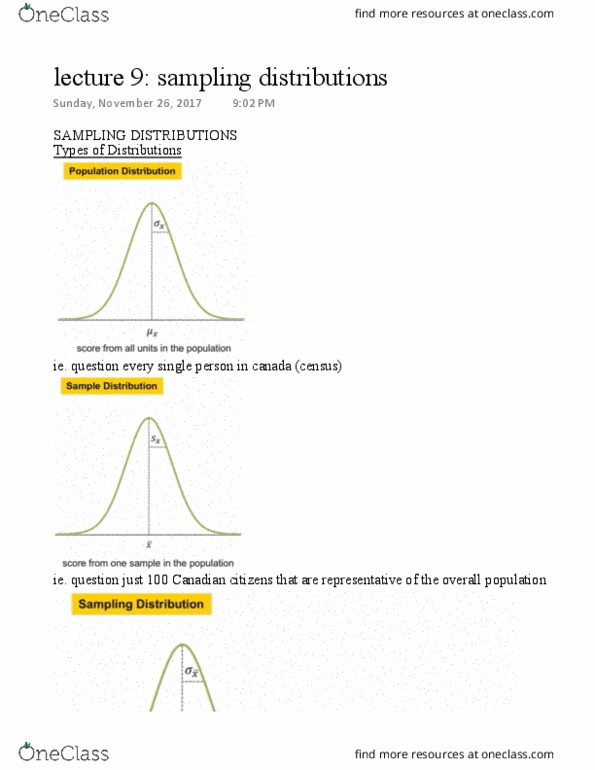 Psychology 2810 Lecture Notes - Lecture 9: Sampling Distribution, Standard Deviation, Confidence Interval thumbnail