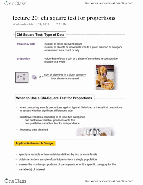 Psychology 2810 Lecture Notes - Lecture 20: Chi-Squared Test thumbnail