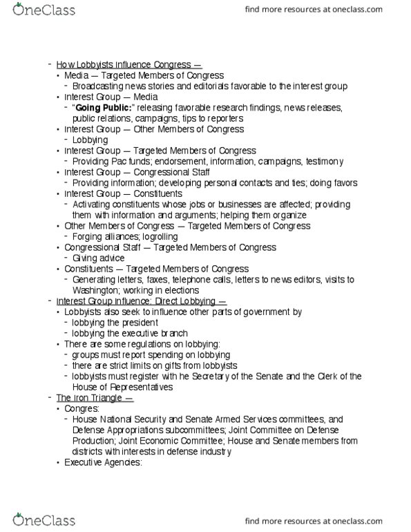 POLI 1090 Lecture Notes - Lecture 25: United States Congress Joint Economic Committee, General Dynamics, United States Senate Committee On Armed Services thumbnail
