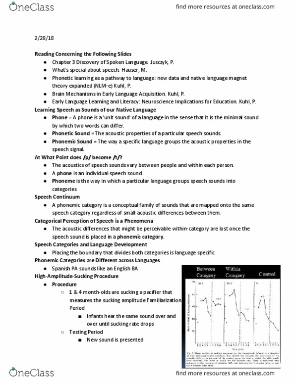 SLHS 2204 Lecture Notes - Lecture 12: Dishabituation, Pacifier, Speech Perception thumbnail