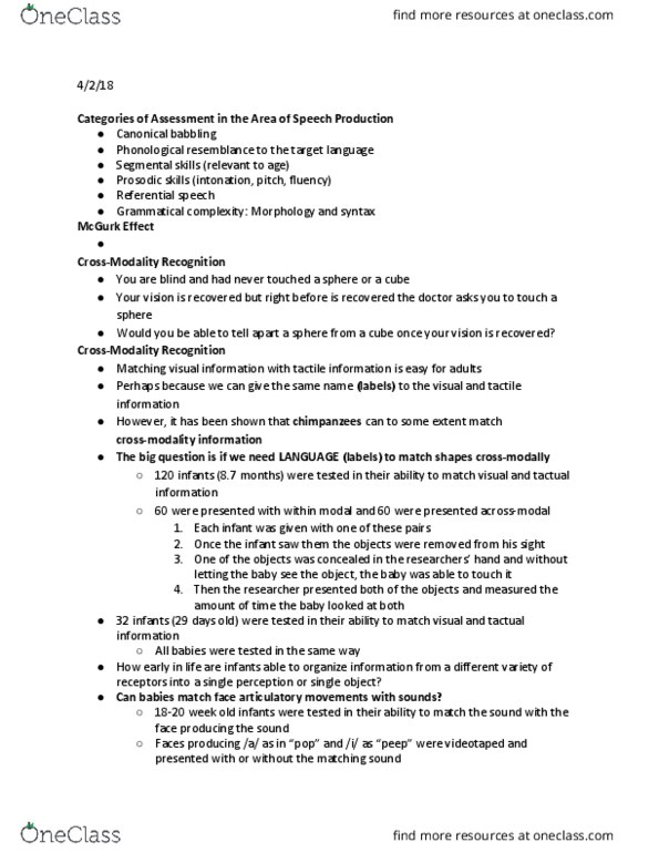 SLHS 2204 Lecture Notes - Lecture 17: Developmental Psychology, Determinism, Myelin thumbnail