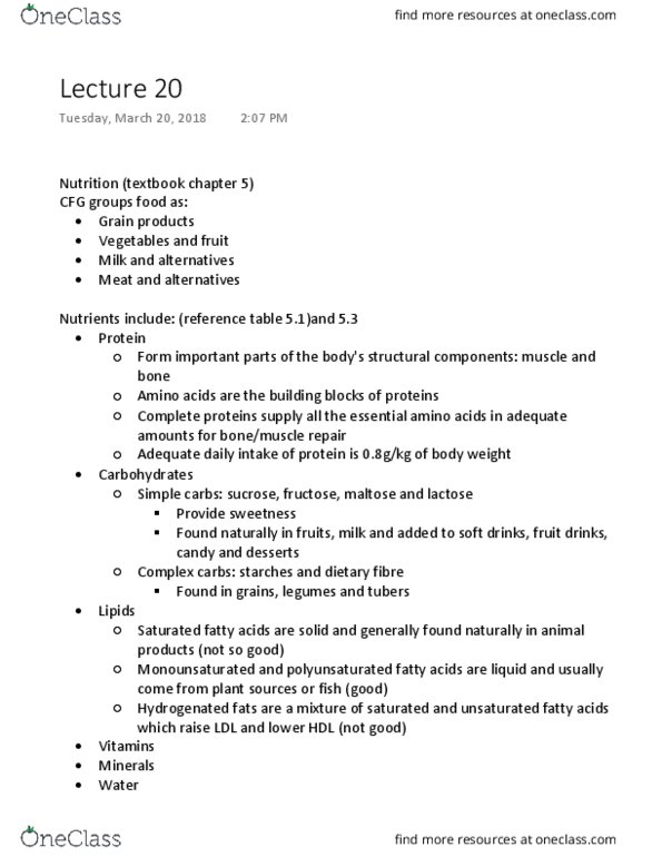 HLSC 1F90 Lecture Notes - Lecture 20: Dietary Fiber, Grain, Low-Density Lipoprotein thumbnail