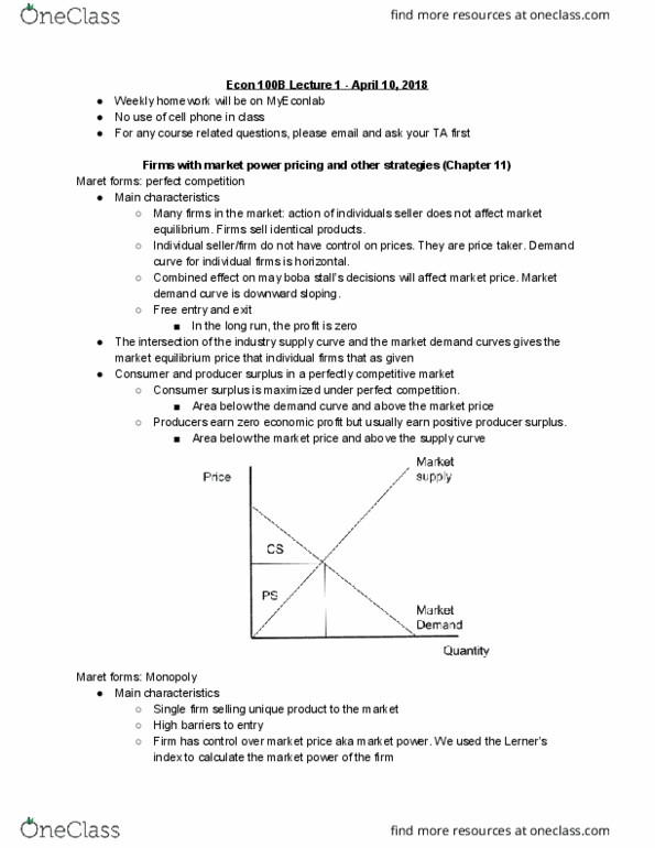 ECON 100B Lecture Notes - Lecture 1: Form 10-Q, Reservation Price, Economic Equilibrium thumbnail