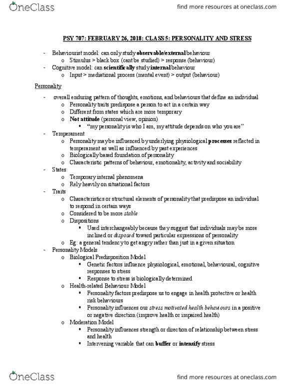 PSY 707 Lecture Notes - Lecture 5: Psychophysiology, Attention Deficit Hyperactivity Disorder, Mental Event thumbnail