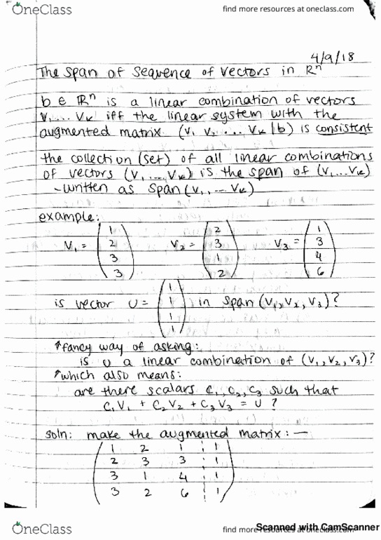 MATH 21 Lecture 4: MATH21 Lecture 4 Span of Sequence of Vectors thumbnail
