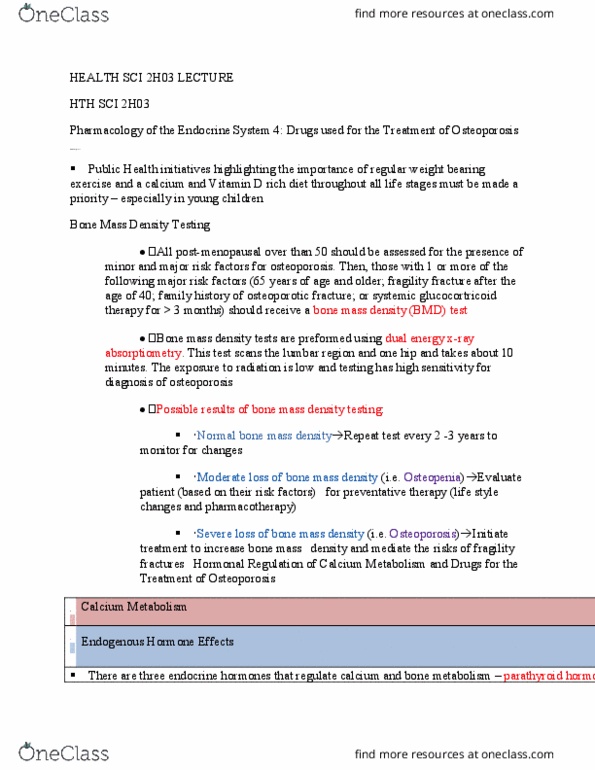 HTHSCI 2H03 Lecture Notes - Lecture 22: Bone Resorption, Pharmacotherapy, Pathologic Fracture thumbnail