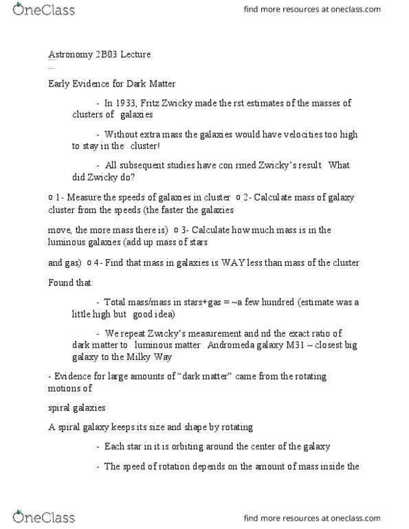 ASTRON 2B03 Lecture Notes - Lecture 15: Orbital Speed, Weak Gravitational Lensing, Measure R thumbnail