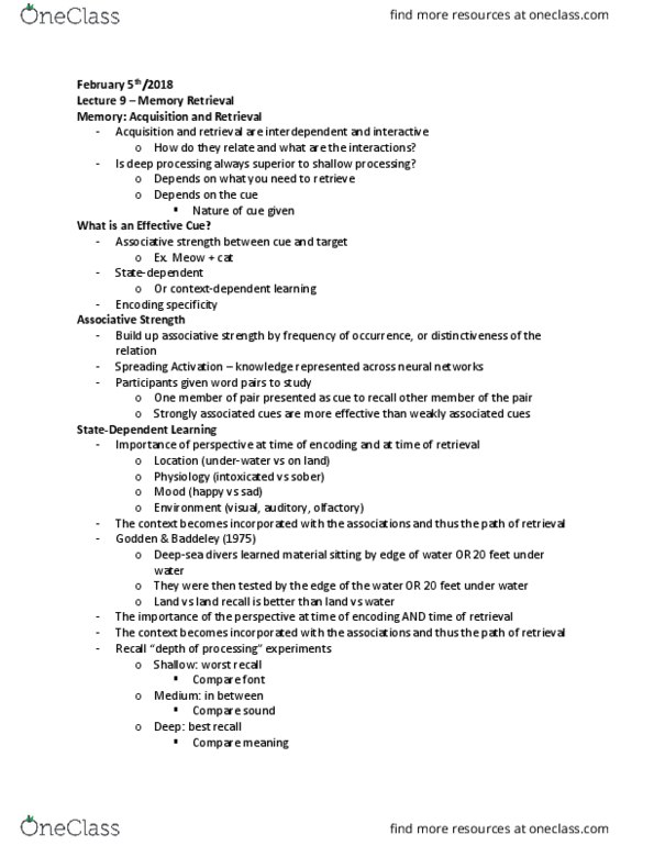 PSYCH 2H03 Lecture Notes - Lecture 9: Implicit Memory, Processing Fluency, Procedural Memory thumbnail