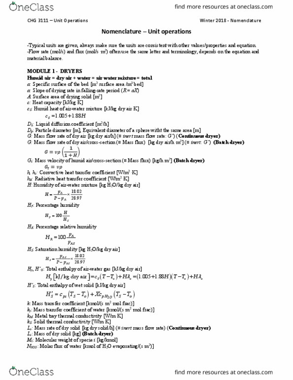 CHG 3111 Lecture Notes - Lecture 6: Mass Flux, Bulk Density, Latent Heat thumbnail