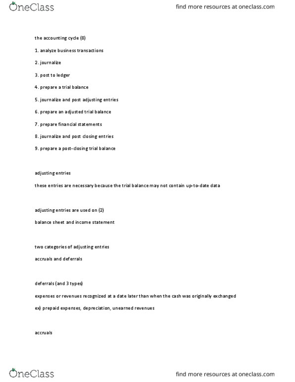 ACG 2021 Lecture Notes - Lecture 6: Trial Balance, Accounting Information System, Uptodate thumbnail