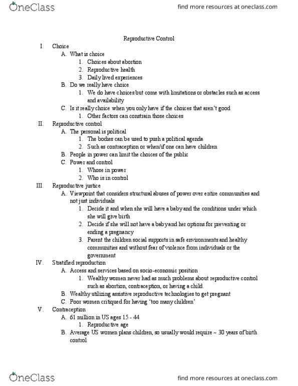 WOMENSTD 220 Lecture Notes - Lecture 11: Assisted Reproductive Technology, 7 Women, Reproductive Justice thumbnail