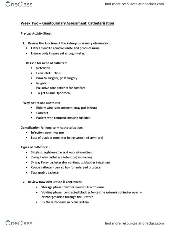 Practical Nursing PNL210 Lecture Notes - Lecture 1: Foley Catheter, Catheter, Urinary Catheterization thumbnail