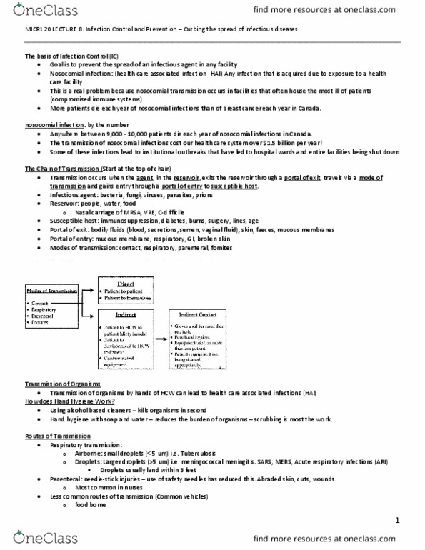 MICR 121 Lecture Notes - Lecture 8: Hospital-Acquired Infection, Influenza-Like Illness, Meningococcal Disease thumbnail