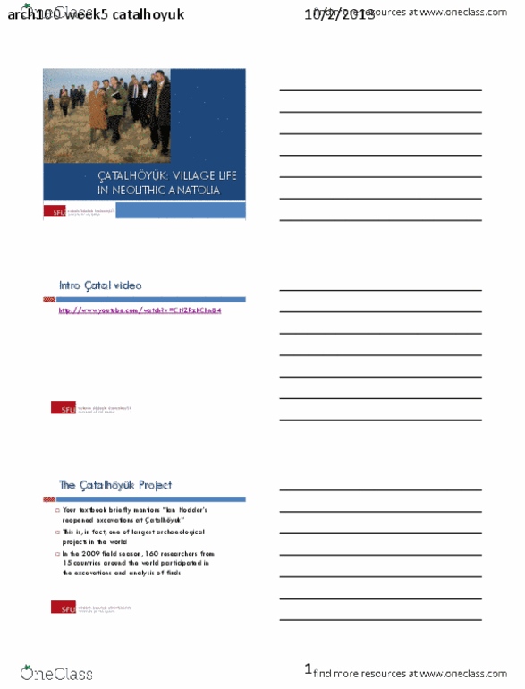 ARCH 100 Lecture Notes - James Mellaart, Ian Hodder, Konya Plain thumbnail
