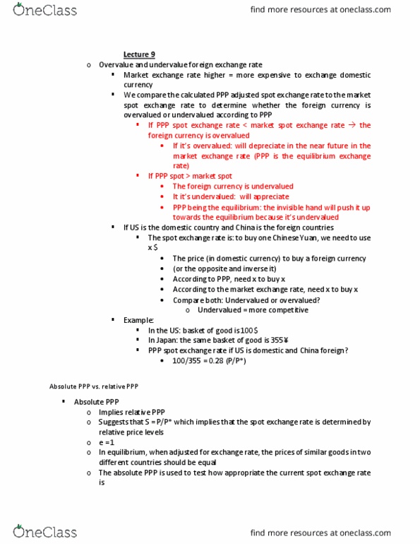 ECON 219 Lecture Notes - Lecture 9: Foreign Exchange Spot, Invisible Hand, Purchasing Power Parity thumbnail