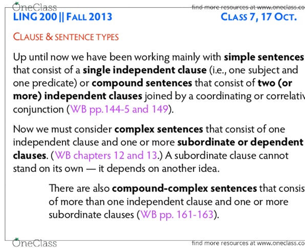 LING 200 Lecture Notes - Dependent Clause, Independent Clause, Relative Pronoun thumbnail