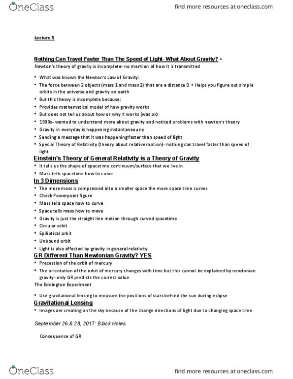 PHYS 180 Lecture Notes - Lecture 5: Gravitational Lens, Escape Velocity, Circular Orbit thumbnail