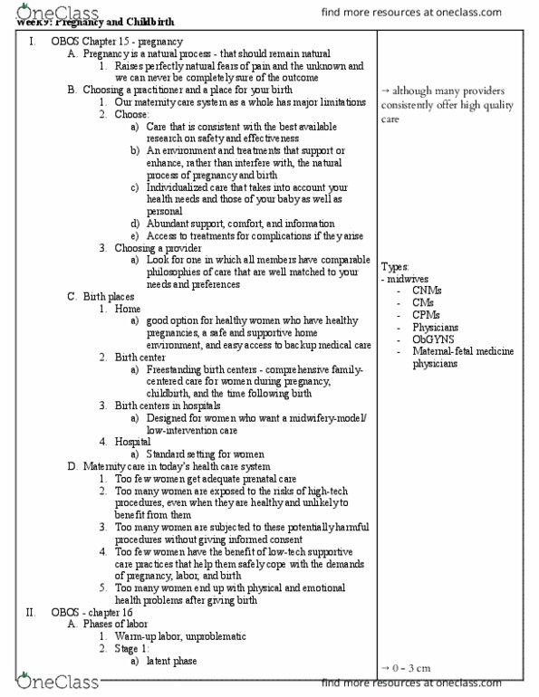 WOMENSTD 220 Chapter Notes - Chapter Week 9 : Birthing Center, Obstetrics, Prenatal Care thumbnail