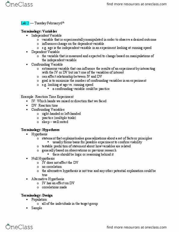 PSYC 1100 Lecture Notes - Lecture 2: Null Hypothesis, Confounding, Mental Chronometry thumbnail