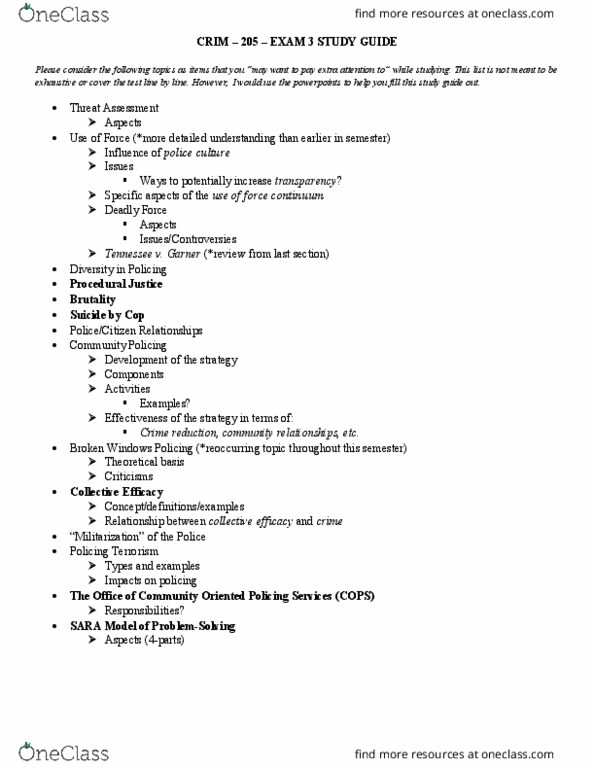 CRIM 205 Lecture Notes - Lecture 10: Use Of Force Continuum thumbnail