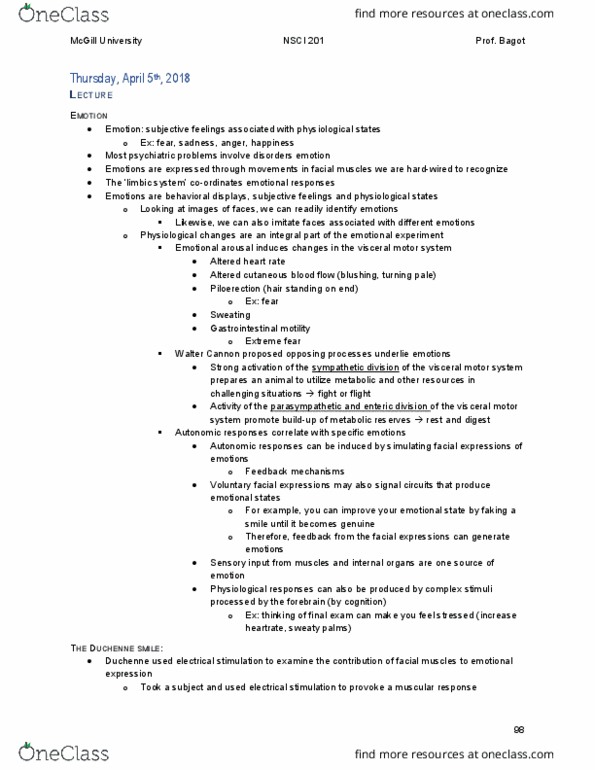 NSCI 201 Lecture Notes - Lecture 19: Walter Bradford Cannon, Gastrointestinal Physiology, Motor System thumbnail