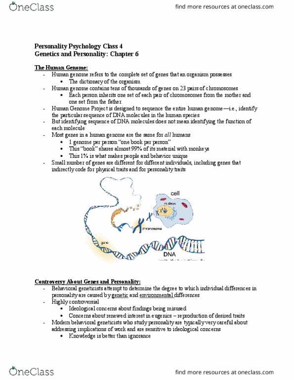 PSYC 2600 Lecture Notes - Lecture 4: Human Genome Project, Human Genome, Behavioural Genetics thumbnail