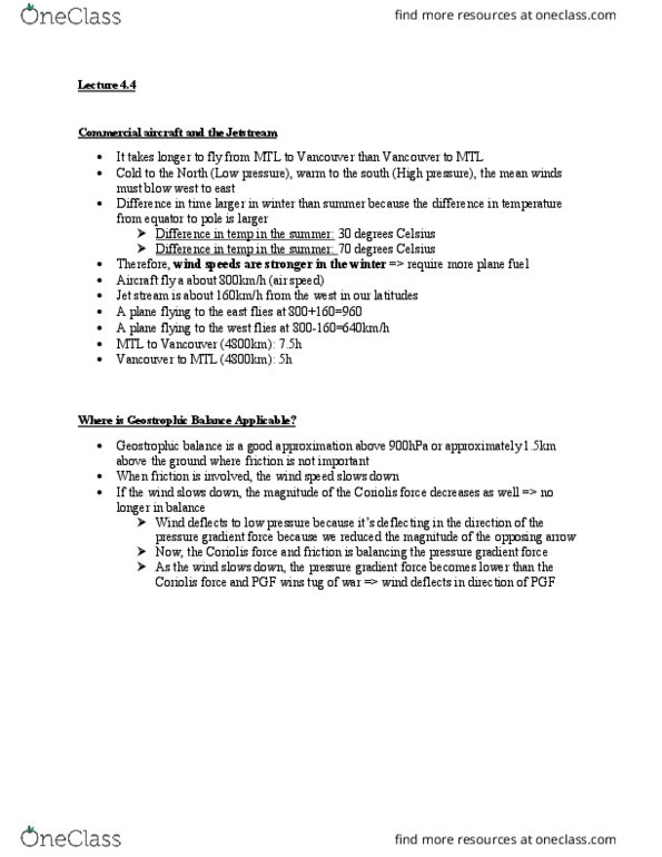 ATOC 184 Lecture Notes - Lecture 4: Pressure-Gradient Force, Coriolis Force, Wind Speed thumbnail