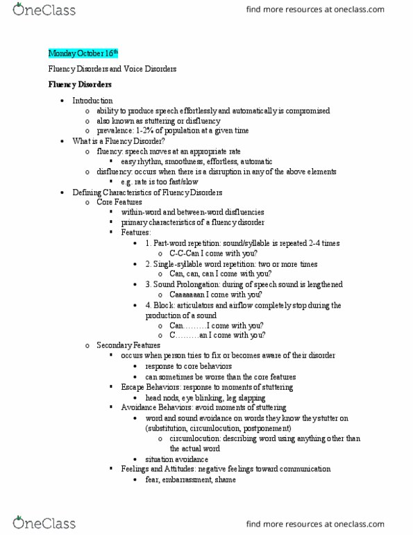 SLHS 1150 Lecture Notes - Lecture 11: Speech Disfluency, Circumlocution, Twin Study thumbnail