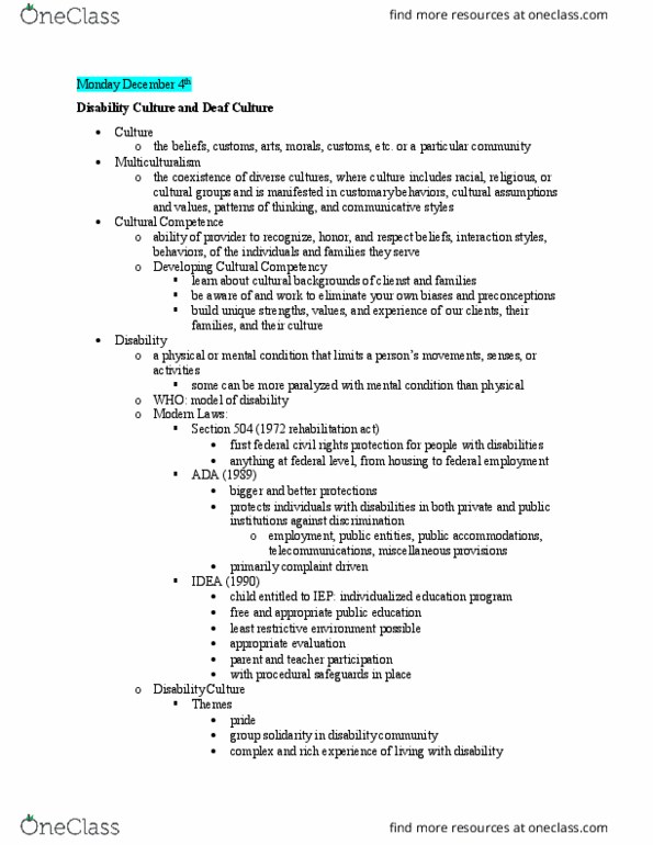 SLHS 1150 Lecture Notes - Lecture 23: American Sign Language, Individualized Education Program, Deaf Culture thumbnail