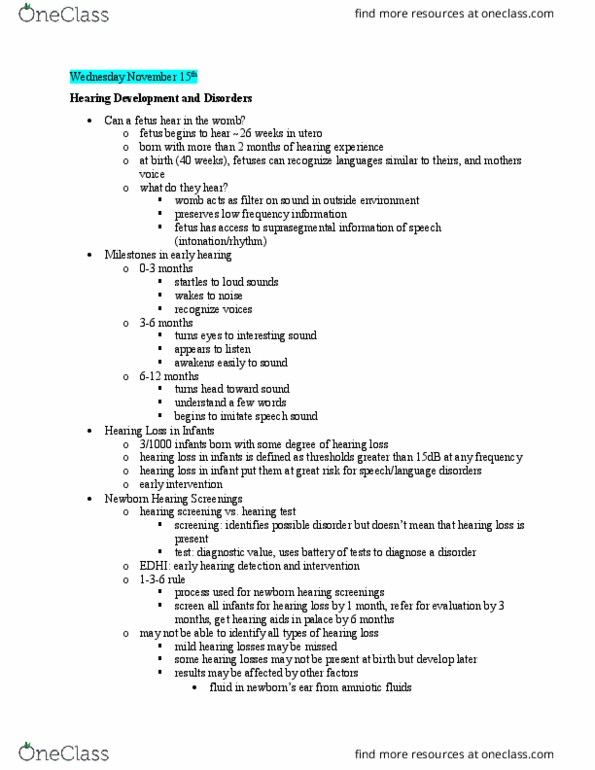SLHS 1150 Lecture Notes - Lecture 20: Test Screening, Hearing Aid, Fetus thumbnail