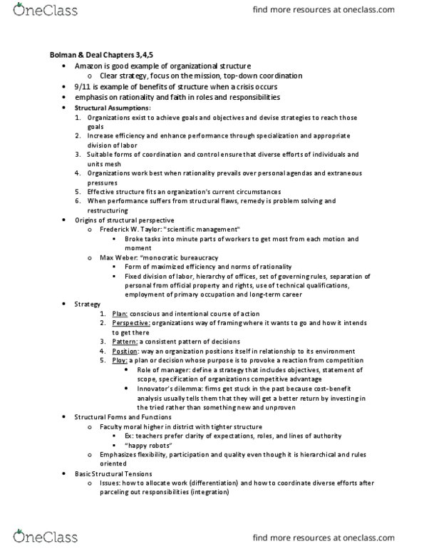 LOC 211 Lecture Notes - Lecture 3: Bolman, Ploy, Scientific Management thumbnail