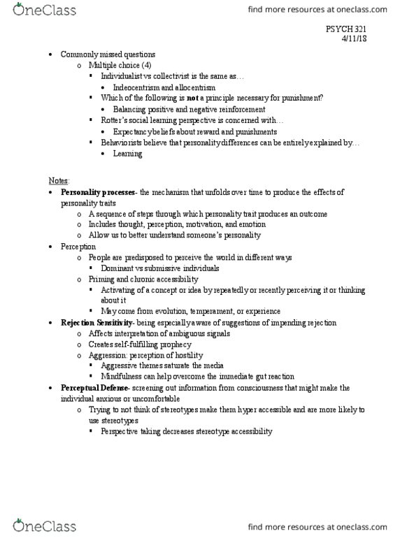 PSYCH 321 Lecture Notes - Lecture 32: Reinforcement, Trait Theory, Multiple Choice thumbnail