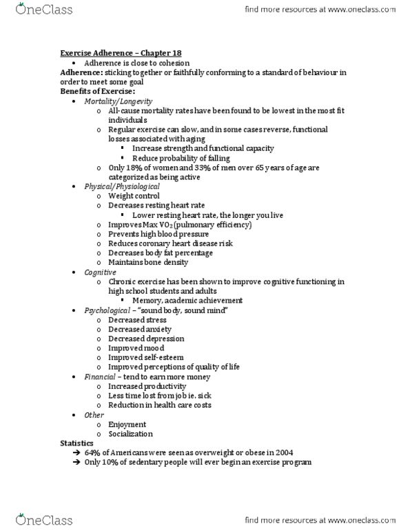 Kinesiology 1088A/B Lecture Notes - Body Fat Percentage, Coronary Artery Disease, Bone Density thumbnail