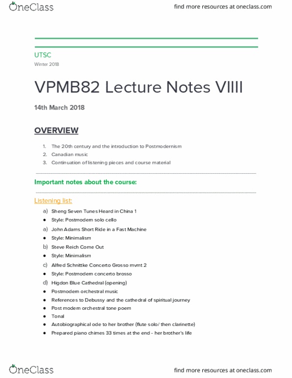 VPMB82H3 Lecture Notes - Lecture 9: Prepared Piano, Symphonic Poem, Music Of Canada thumbnail