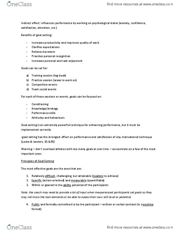 Kinesiology 1088A/B Lecture Notes - Goal Setting thumbnail