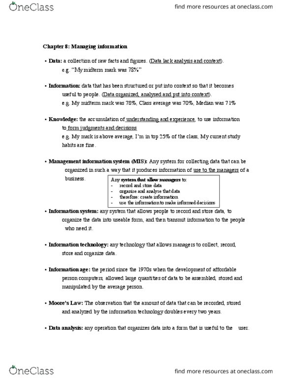 MGTA02H3 Lecture Notes - Lecture 8: Information Age, Data Analysis, Information System thumbnail