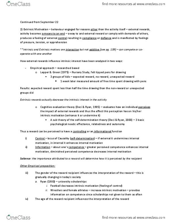 Kinesiology 1088A/B Lecture Notes - Cognitive Evaluation Theory, Motivation thumbnail