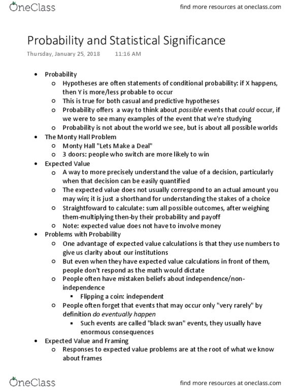 SMPA 2151 Lecture Notes - Lecture 3: Monty Hall Problem, Amos Tversky, Daniel Kahneman thumbnail