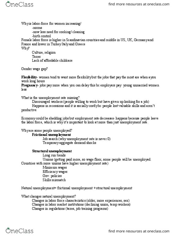 ECON 201 Lecture Notes - Lecture 8: Frictional Unemployment, Efficiency Wage, Structural Unemployment thumbnail