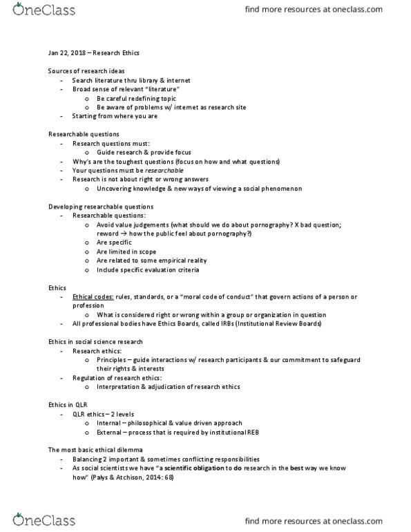 CRIM 321 Lecture Notes - Lecture 3: Institutional Review Board, Research, Syphilis thumbnail
