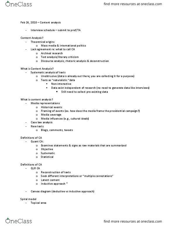 CRIM 321 Lecture Notes - Lecture 7: Spiral Model, Old Texts, Content Analysis thumbnail