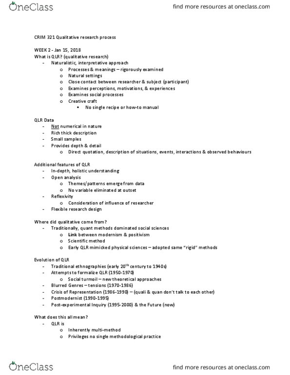 CRIM 321 Lecture Notes - Lecture 2: Multiple Dispatch, Postpositivism, Thick Description thumbnail