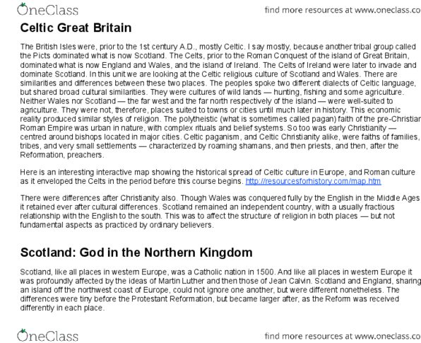 HIST 2260 Lecture Notes - Scottish Reformation, List Of Scottish Monarchs, Scottish English thumbnail
