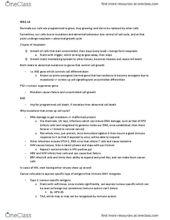 MICR 360 Lecture Notes - Lecture 34: Tumor Suppressor Gene, Cervical Cancer, Rna Virus thumbnail