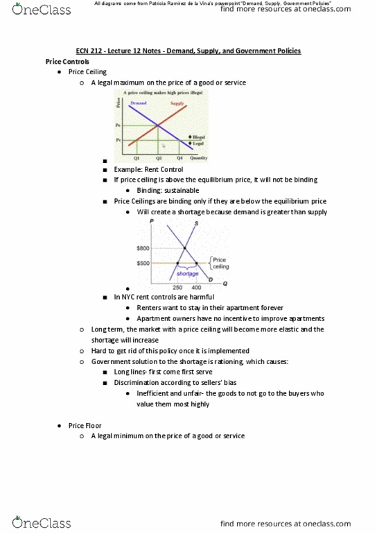 ECN 212 Lecture Notes - Lecture 12: Price Ceiling, Price Floor, Economic Equilibrium thumbnail