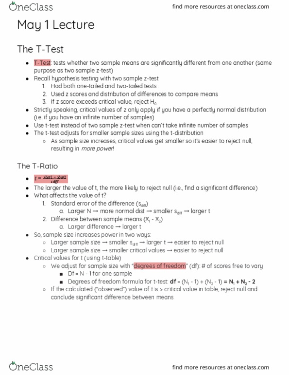 COMM 87 Lecture Notes - Lecture 11: Standard Error, Statistical Hypothesis Testing thumbnail