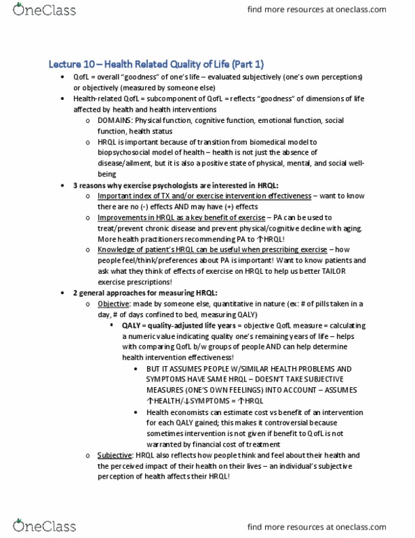 KNES 253 Lecture Notes - Lecture 10: Biopsychosocial Model thumbnail