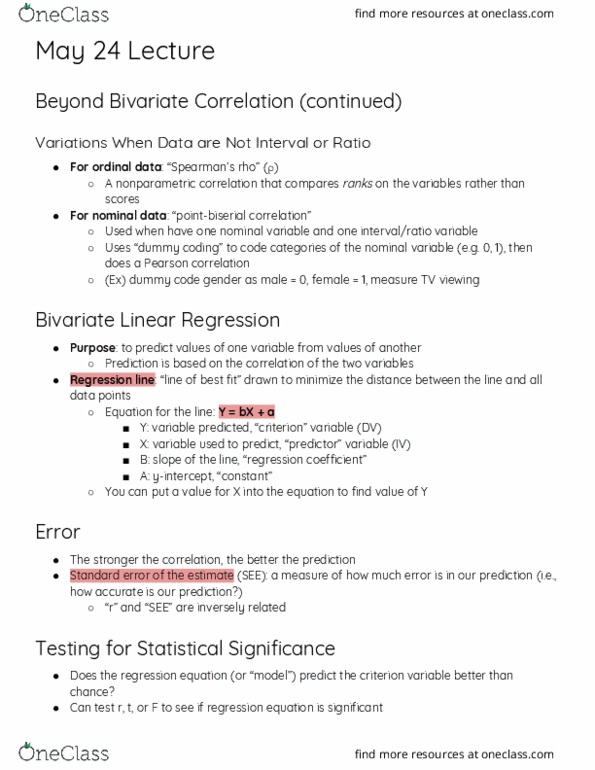 COMM 87 Lecture Notes - Lecture 20: Linear Regression, Pearson Product-Moment Correlation Coefficient, Level Of Measurement thumbnail