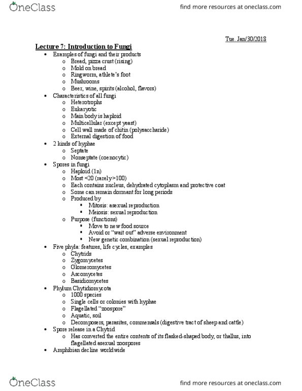 BIOL 1011 Lecture Notes - Lecture 7: Zoospore, Glomeromycota, Basidiomycota thumbnail