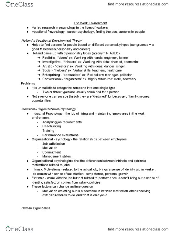 PSY 217 Lecture Notes - Lecture 12: Industrial And Organizational Psychology, Motivation, Job Satisfaction thumbnail